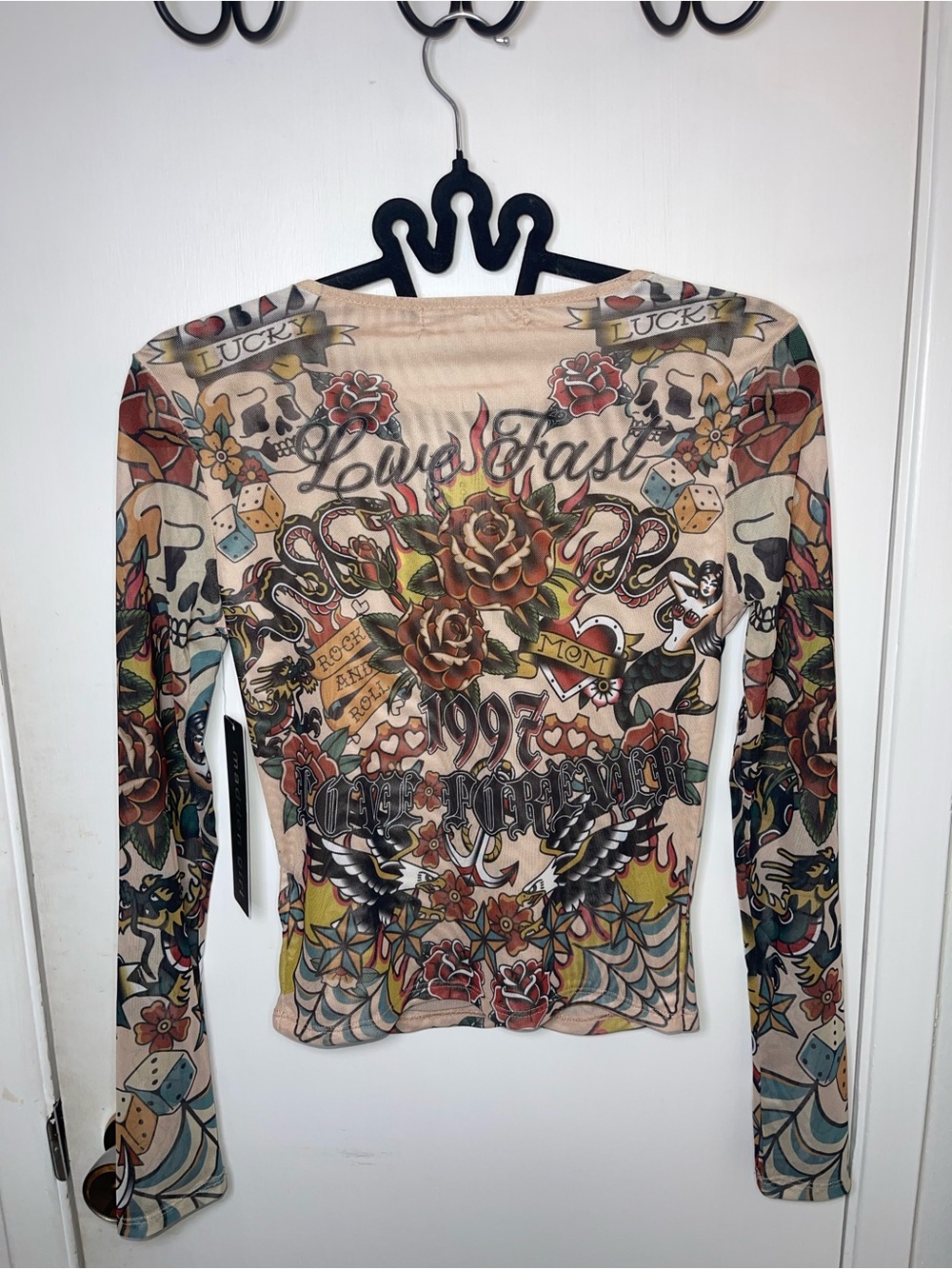 NWT Steve Madden Tattoo-Print Long-Sleeve Women's Top